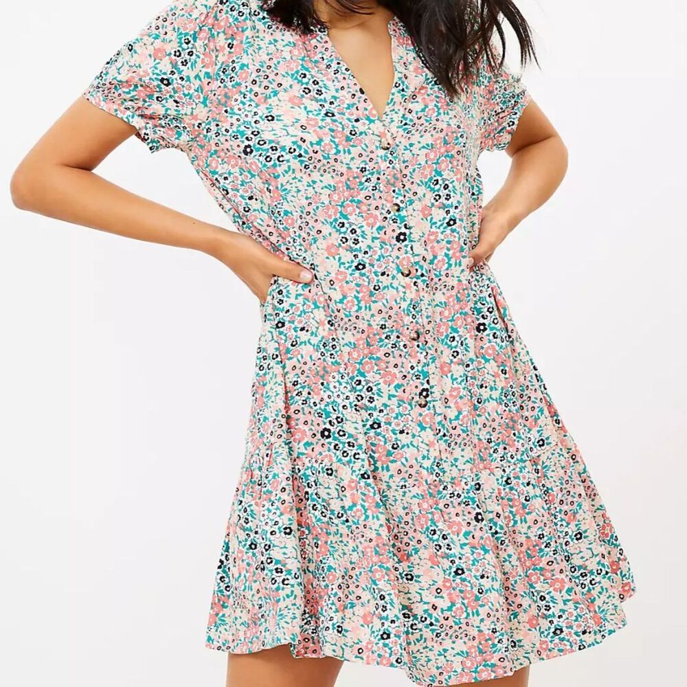 Loft Pastel Floral Flounce Shirtdress - Size XSP